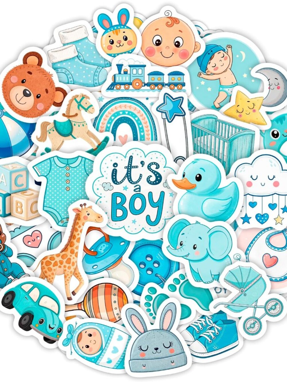 100Pcs Baby Boy Stickers for Shower Favors, Scrapbooking - Newborn Stickers - Ba